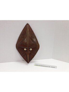 Vintage Hand Carved Wooden South Pacific Mask Inset w/ Shell Eyes DW380